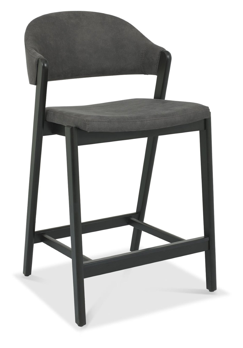 Dark Grey Fabric Curved Bar Stool Peppercorn Frame - Home Furniture Interiors