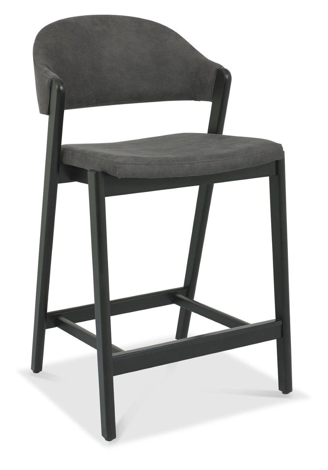 Dark Grey Fabric Curved Bar Stool Peppercorn Frame - Home Furniture Interiors