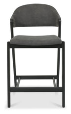 Dark Grey Fabric Curved Bar Stool Peppercorn Frame - Home Furniture Interiors