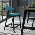 Azure Velvet Curved Bar Stool Peppercorn Frame