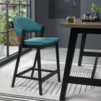 Azure Velvet Curved Bar Stool Peppercorn Frame