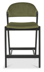 Cedar Green Velvet Curved Bar Stool Peppercorn Frame - Home Furniture Interiors