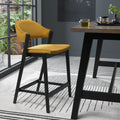 Mustard Yellow Velvet Curved Bar Stool Peppercorn Frame