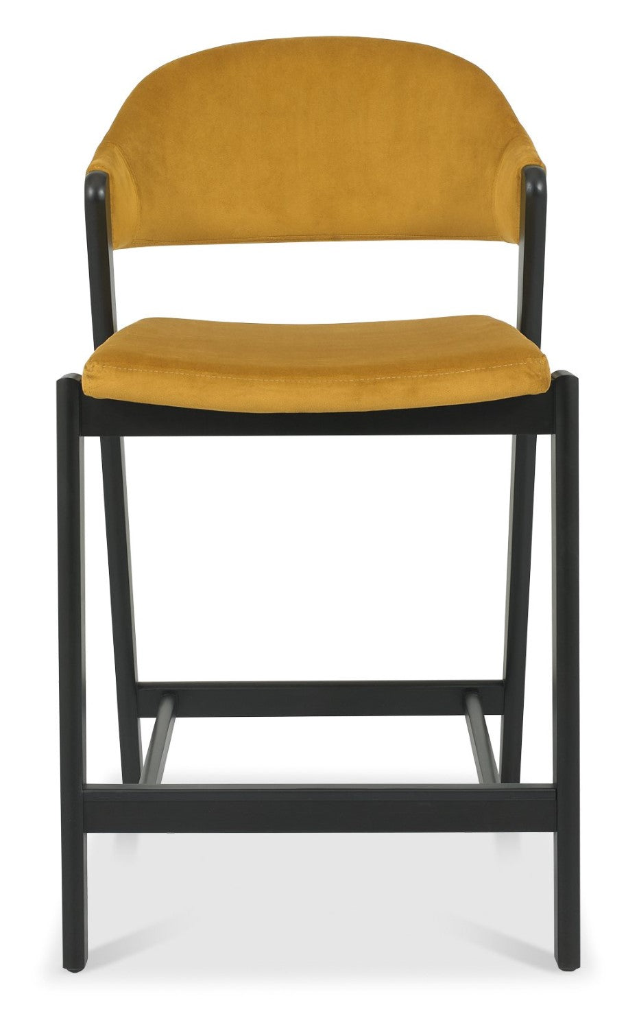 Mustard Yellow Velvet Curved Bar Stool Peppercorn Frame - Home Furniture Interiors