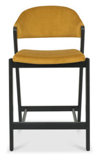 Mustard Yellow Velvet Curved Bar Stool Peppercorn Frame - Home Furniture Interiors