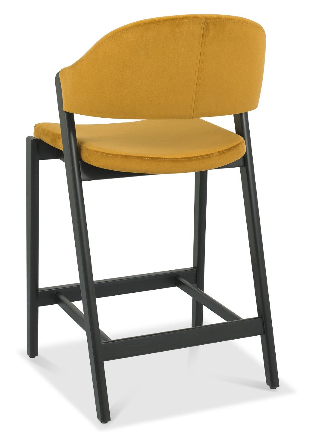 Mustard Yellow Velvet Curved Bar Stool Peppercorn Frame - Home Furniture Interiors