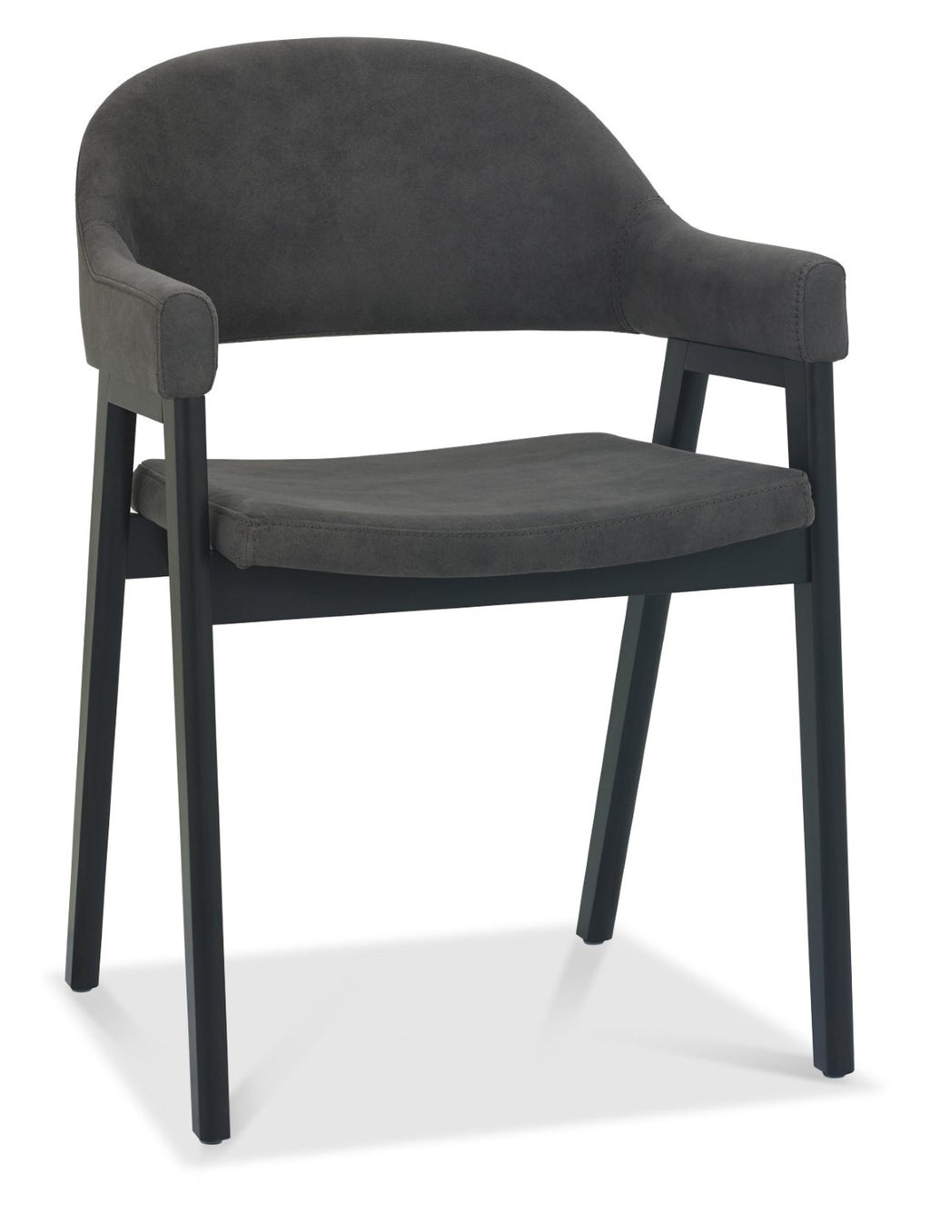 Dark Grey Velvet Fabric Dining Arm Chair Black Legs - Home Furniture Interiors