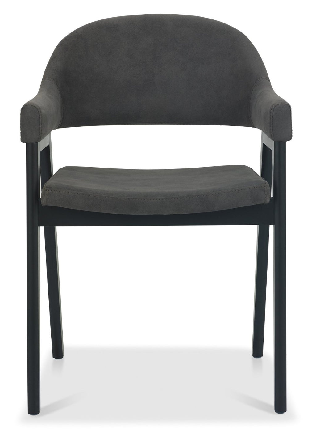 Dark Grey Velvet Fabric Dining Arm Chair Black Legs - Home Furniture Interiors