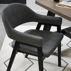 Dark Grey Velvet Fabric Dining Arm Chair Black Legs - Home Furniture Interiors