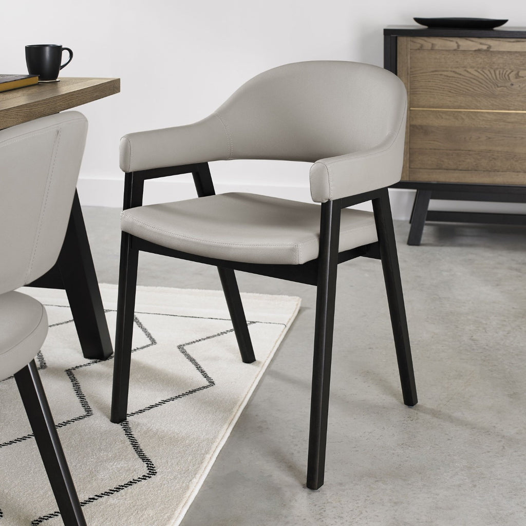 Grey Bonded Leather Upholstered Dining Arm Chair