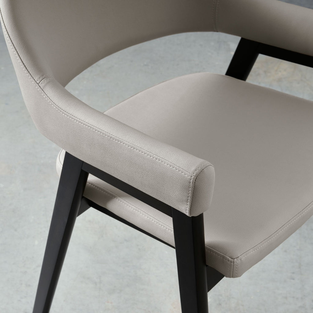 Grey Bonded Leather Upholstered Dining Arm Chair - Home Furniture Interiors