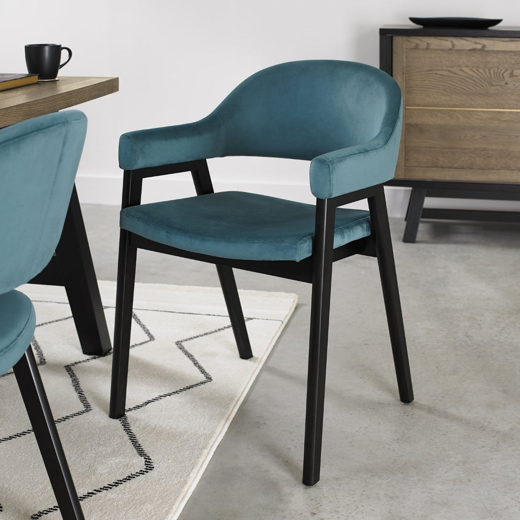 Blue Velvet Fabric Dining Arm Chair