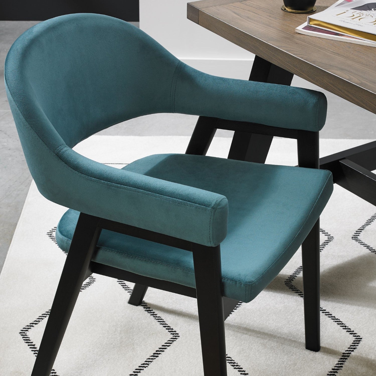 Blue Velvet Fabric Dining Arm Chair - Home Furniture Interiors