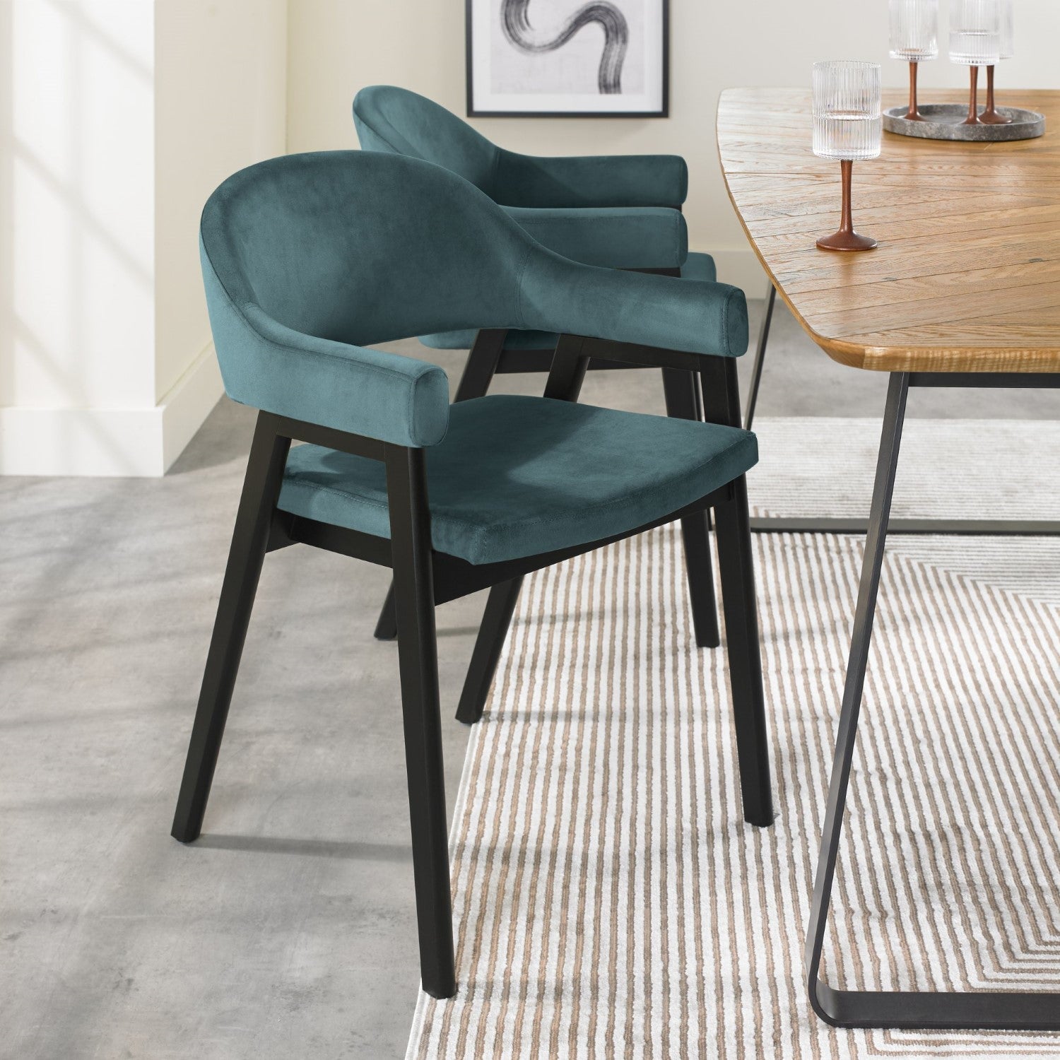 Blue Velvet Fabric Dining Arm Chair - Home Furniture Interiors