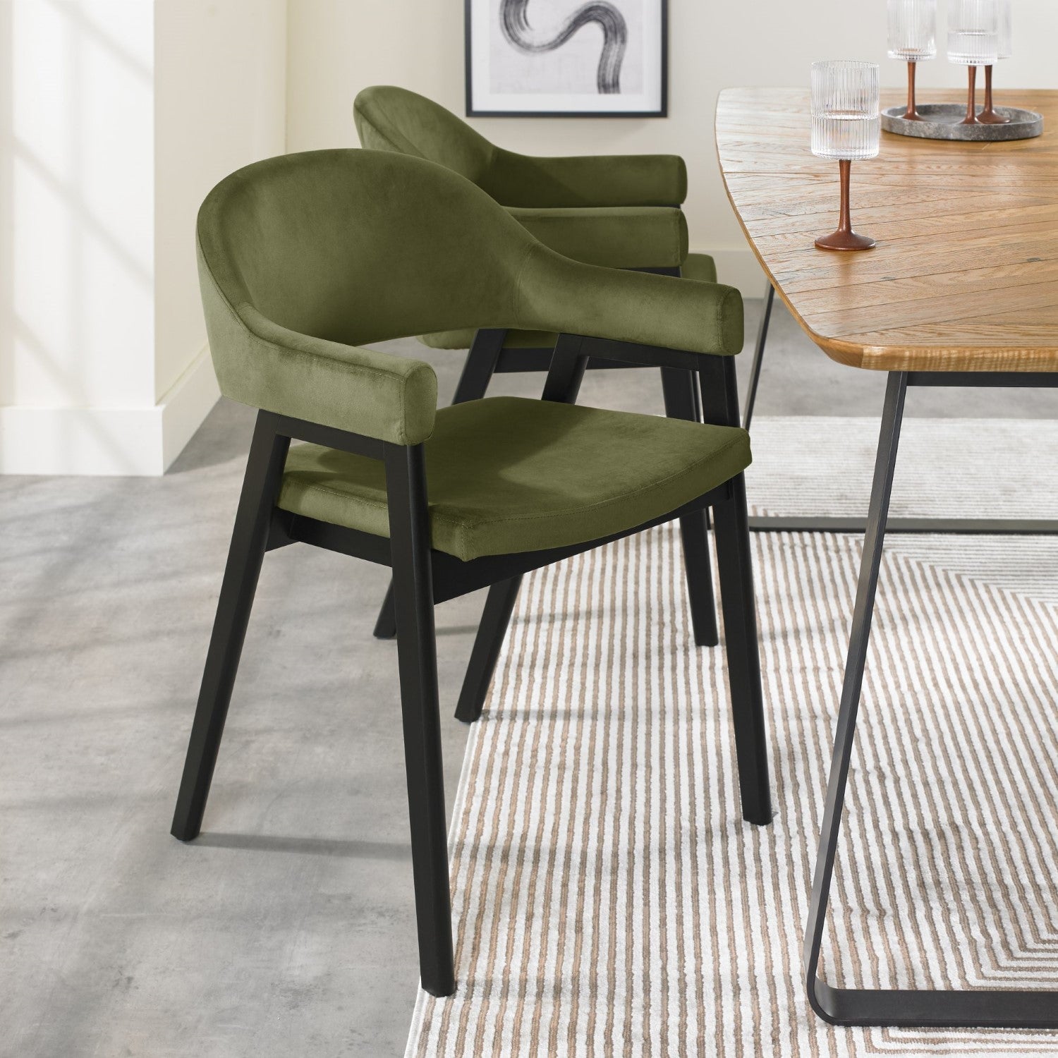 Green Velvet Fabric Dining Arm Chair - Home Furniture Interiors