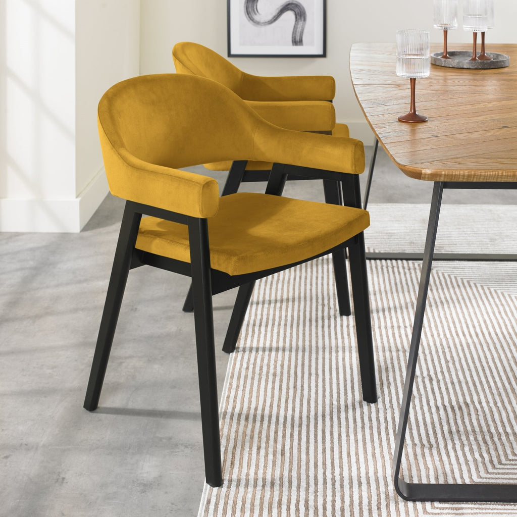 Dark Yellow Velvet Fabric Dining Arm Chair - Home Furniture Interiors