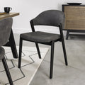 Dark Grey Fabric Black Frame Curved Back Dining Chair