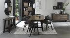 Dark Grey Fabric Black Frame Curved Back Dining Chair - Home Furniture Interiors