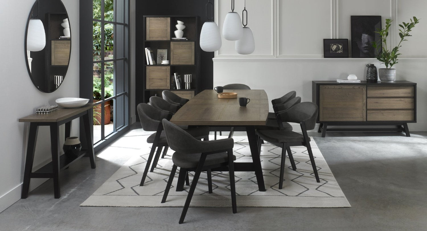 Dark Grey Fabric Black Frame Curved Back Dining Chair - Home Furniture Interiors