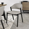 Grey Leather Curved Retro Dining Chair Peppercorn Legs