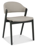 Grey Leather Curved Retro Dining Chair Peppercorn Legs - Home Furniture Interiors