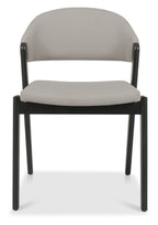 Grey Leather Curved Retro Dining Chair Peppercorn Legs - Home Furniture Interiors