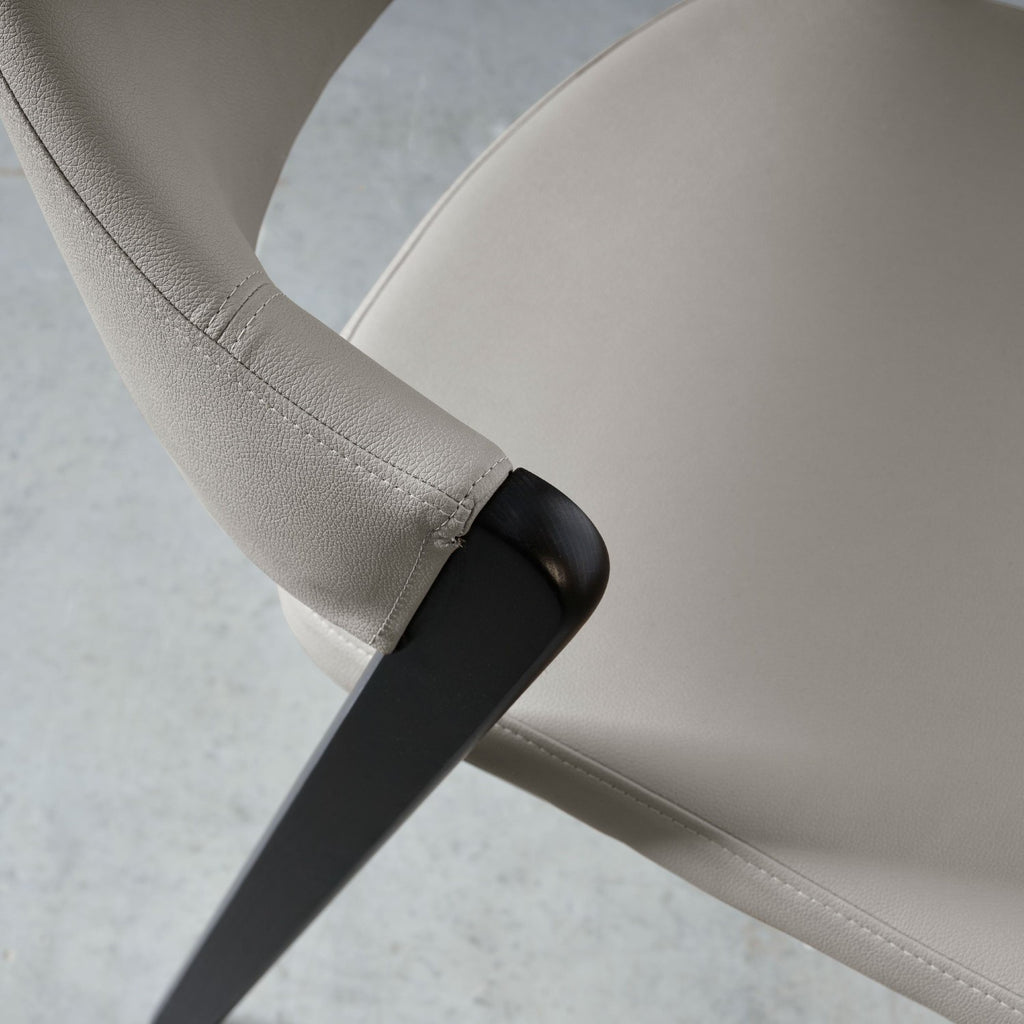 Grey Leather Curved Retro Dining Chair Peppercorn Legs - Home Furniture Interiors