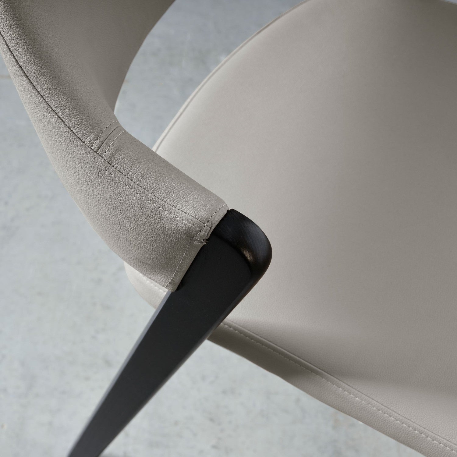 Grey Leather Curved Retro Dining Chair Peppercorn Legs - Home Furniture Interiors