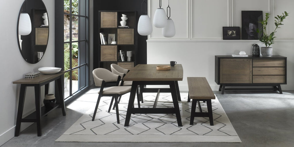 Grey Leather Curved Retro Dining Chair Peppercorn Legs - Home Furniture Interiors