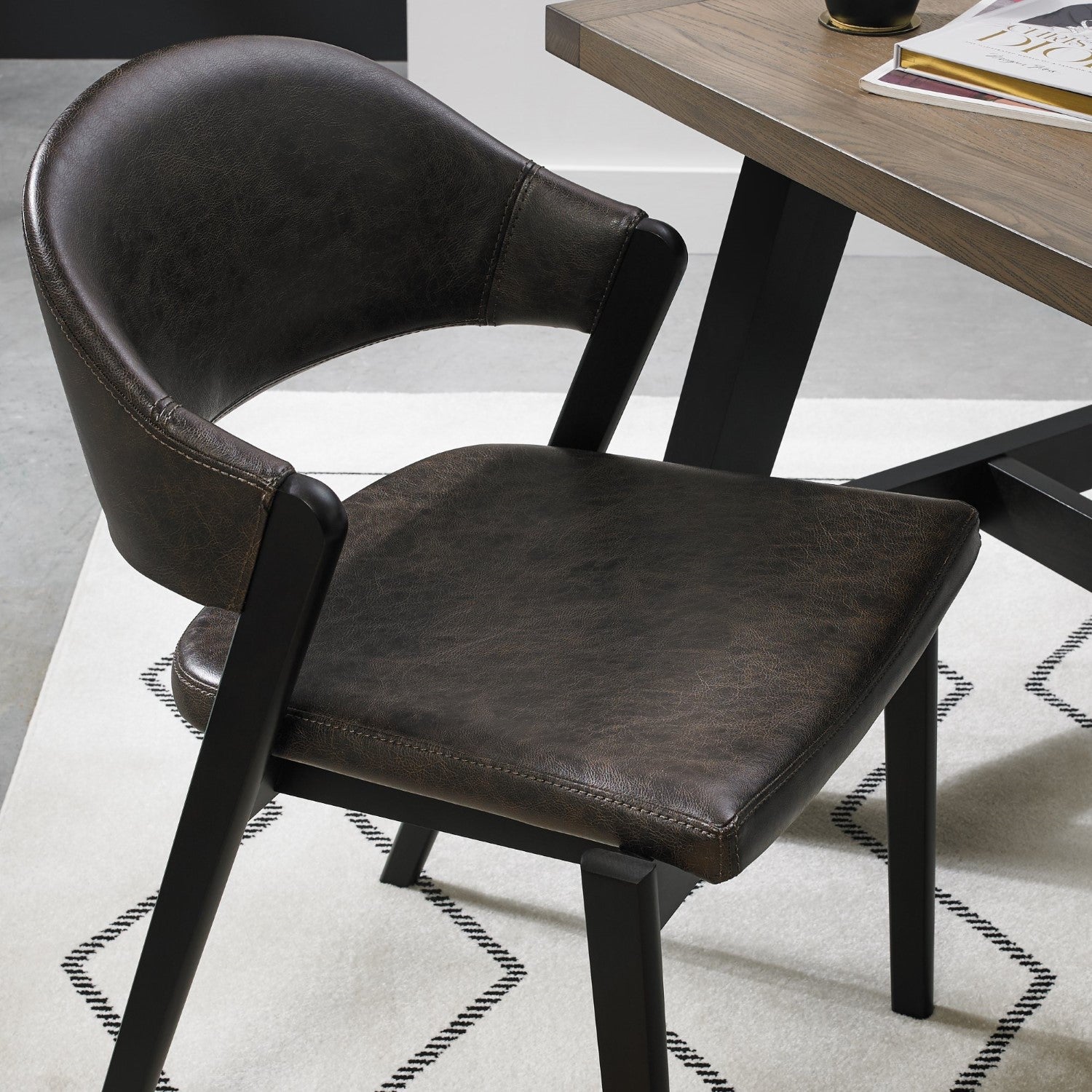Vintage Fabric Upholstered Curved Back Dining Chair - Home Furniture Interiors