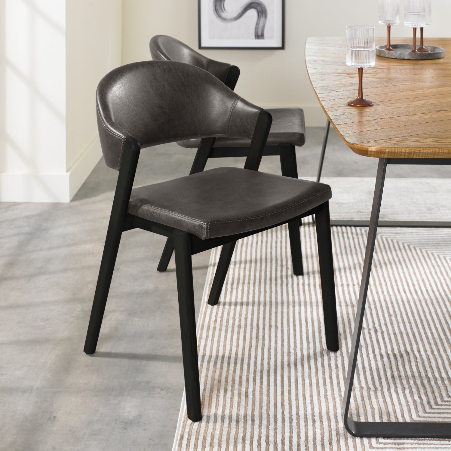 Vintage Fabric Upholstered Curved Back Dining Chair - Home Furniture Interiors