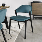 Blue Velvet Carved Back Dining Chair with Black Frame