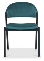 Blue Velvet Carved Back Dining Chair with Black Frame - Home Furniture Interiors
