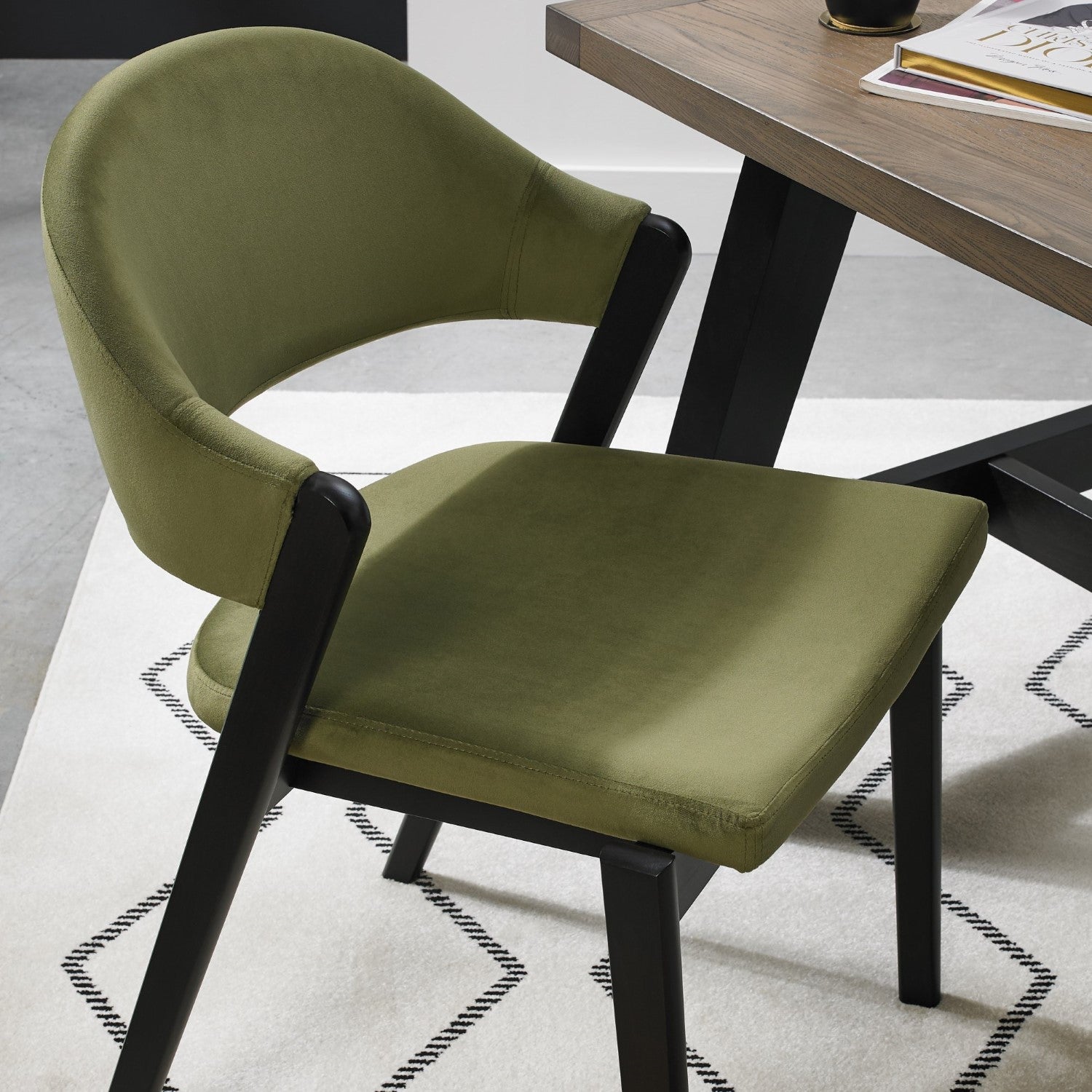 Light Green Fabric Upholstered Curved Back Dining Chair - Home Furniture Interiors
