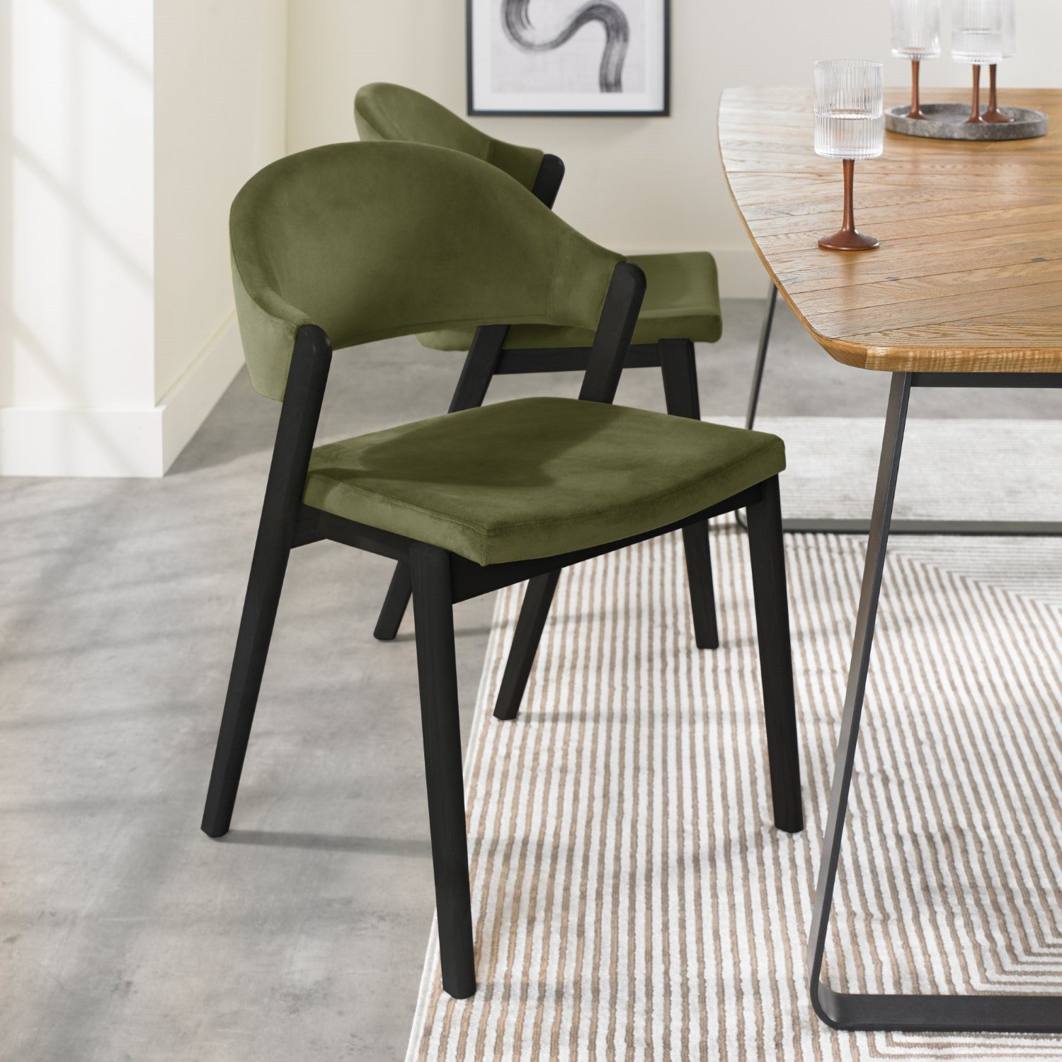 Light Green Fabric Upholstered Curved Back Dining Chair - Home Furniture Interiors