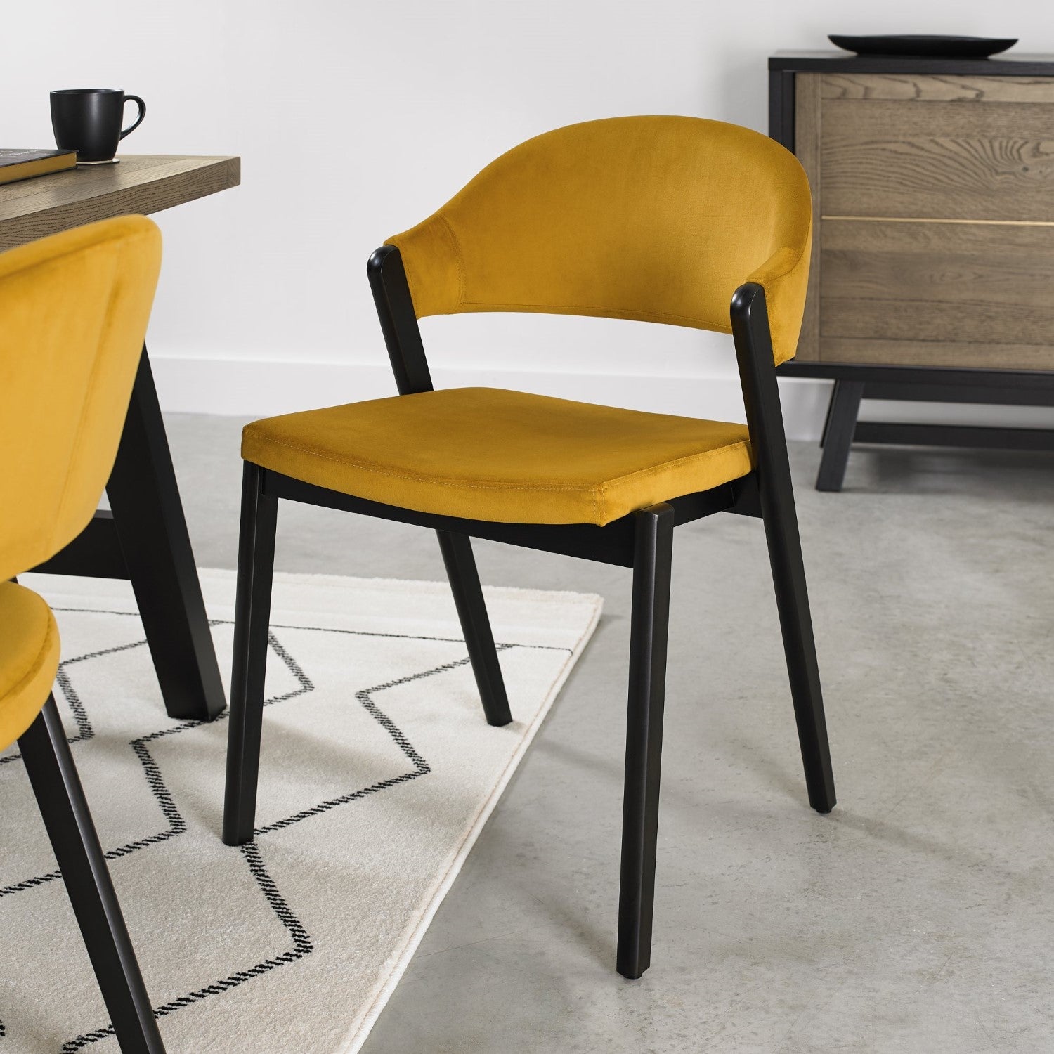 Yellow Velvet Upholstered Dining Chair Peppercorn Legs