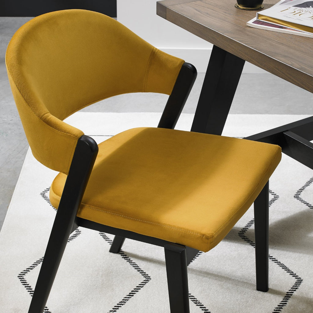 Yellow Velvet Upholstered Dining Chair Peppercorn Legs - Home Furniture Interiors