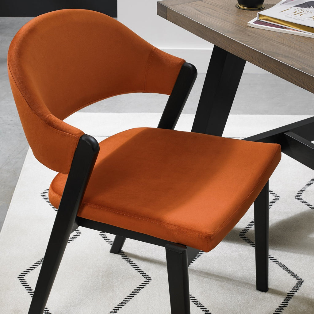 Rust Velvet Fabric Upholstered Curved Back Dining Chair - Home Furniture Interiors