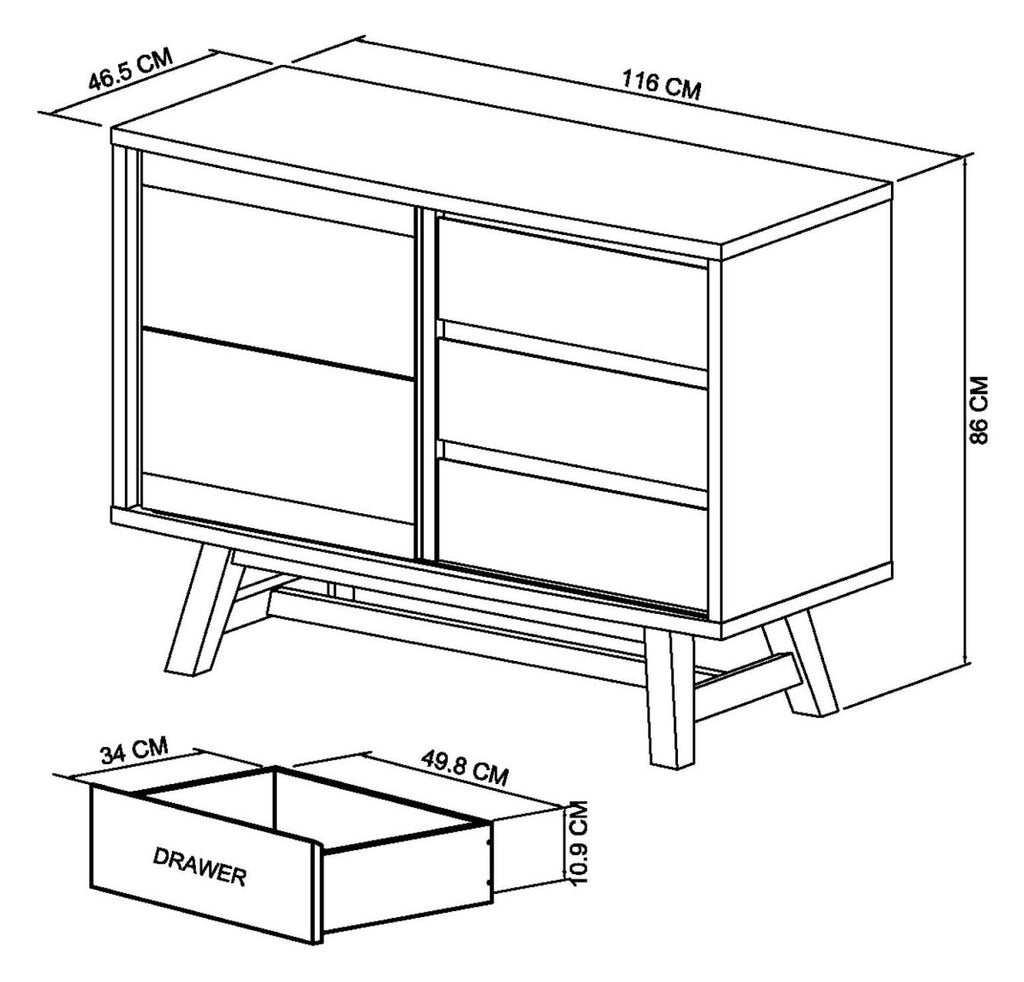 Weathered Oak Sliding Door Sideboard with 3 Drawers - Home Furniture Interiors
