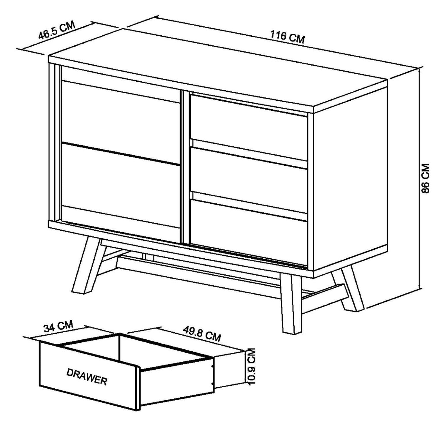 Weathered Oak Sliding Door Sideboard with 3 Drawers - Home Furniture Interiors