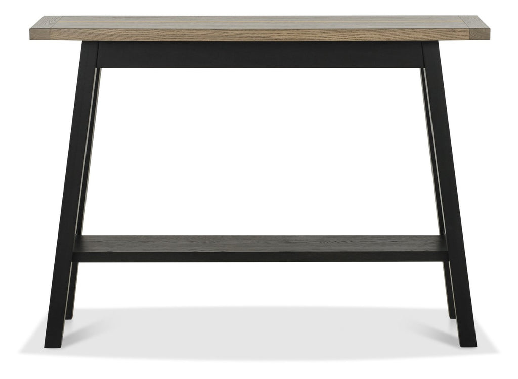 Weathered Oak Console Table with Shelf Black Peppercorn Base - Home Furniture Interiors