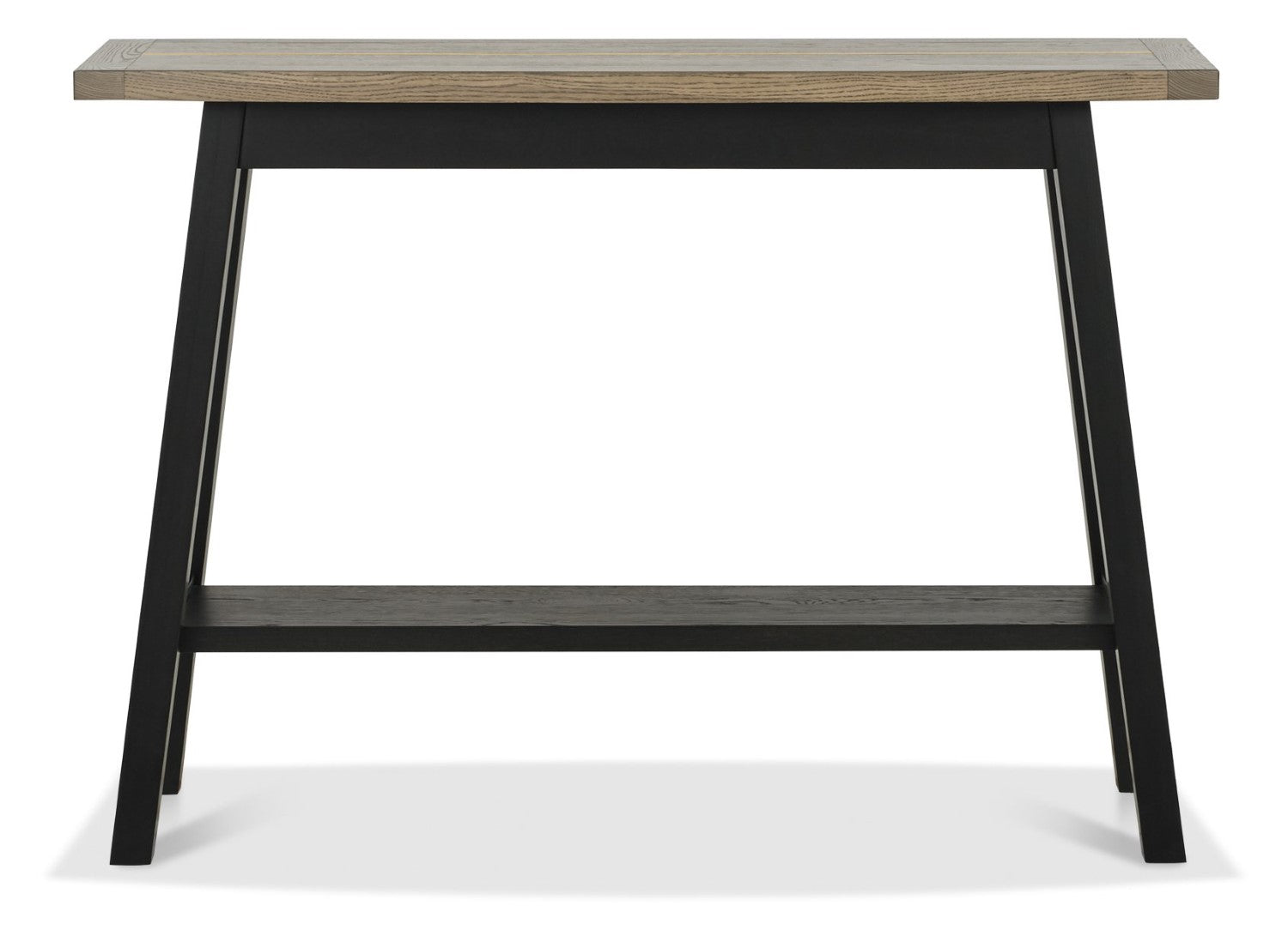 Weathered Oak Console Table with Shelf Black Peppercorn Base - Home Furniture Interiors