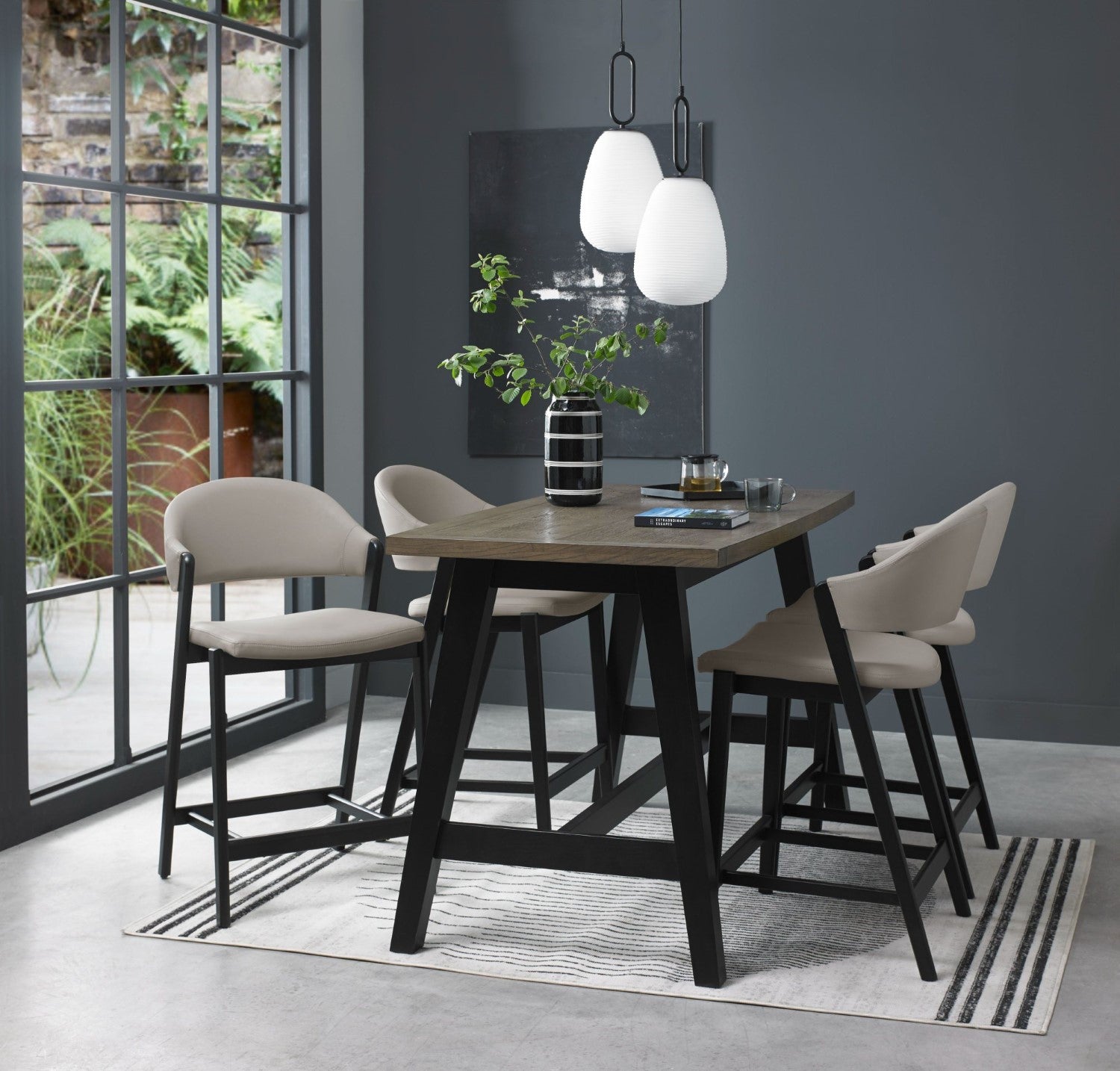 Weathered Peppercorn Oak Curved Top Breakfast Dining Bar Table