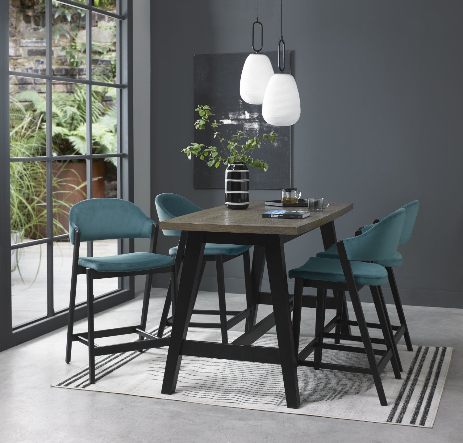 Weathered Peppercorn Oak Curved Top Breakfast Dining Bar Table - Home Furniture Interiors