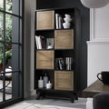 Weathered Oak Tall Display Cabinet with 4 Door Cupboards