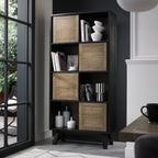 Weathered Oak Tall Display Cabinet with 4 Door Cupboards