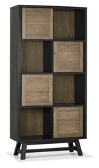 Weathered Oak Tall Display Cabinet with 4 Door Cupboards - Home Furniture Interiors