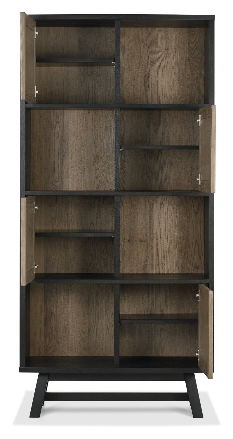 Weathered Oak Tall Display Cabinet with 4 Door Cupboards - Home Furniture Interiors