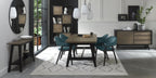 Weathered Oak Dining Table Set 4 Blue Velvet Arm Chairs - Home Furniture Interiors