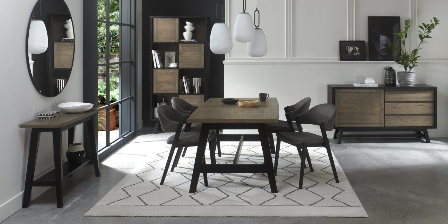 Oak Extending Dining Table Set 4 Grey Fabric Chairs - Home Furniture Interiors